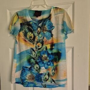 Colorful Peacock Print Women's Top